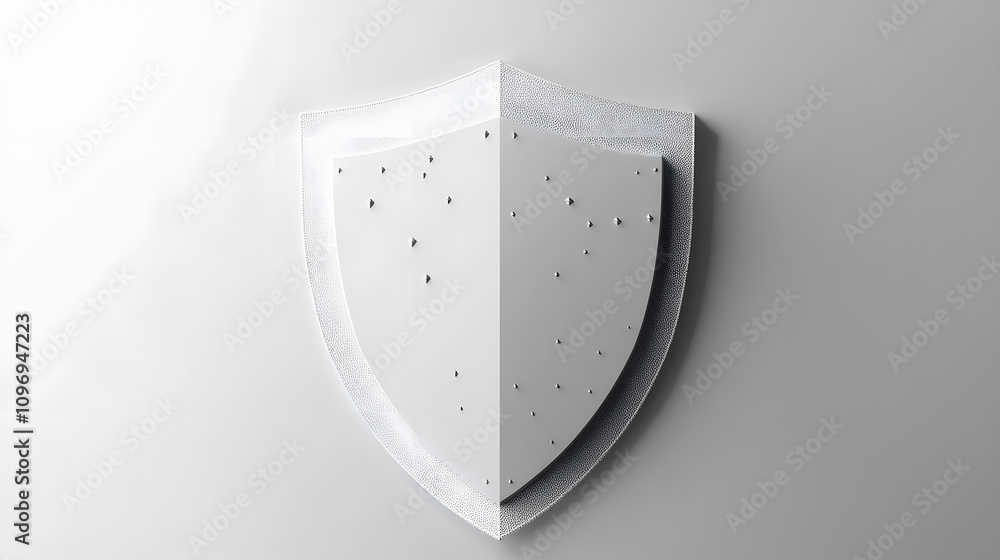Poster cyber security safety shield in minimalistic style. 3d vector illustration. white background