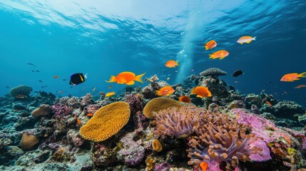 Fototapeta premium Diving into vibrant underwater reef scene coral coast nature photography ocean depths aquatic life
