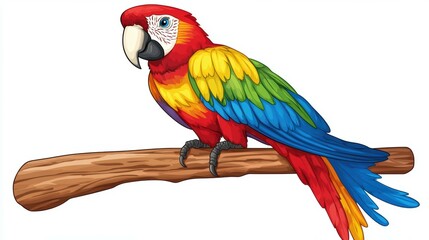 Obraz premium Brightly colored macaw perched on a wooden branch tropical forest wildlife photography nature close-up vibrant colors