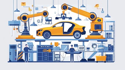 Vector illustration. The concept of industrial production of cars