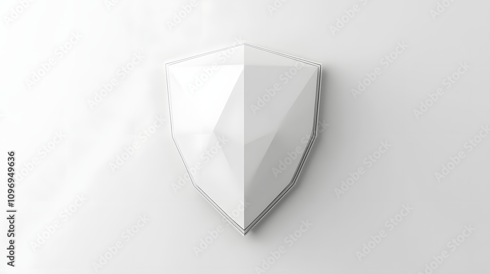 Poster cyber security safety shield in minimalistic style. 3d vector illustration. white background