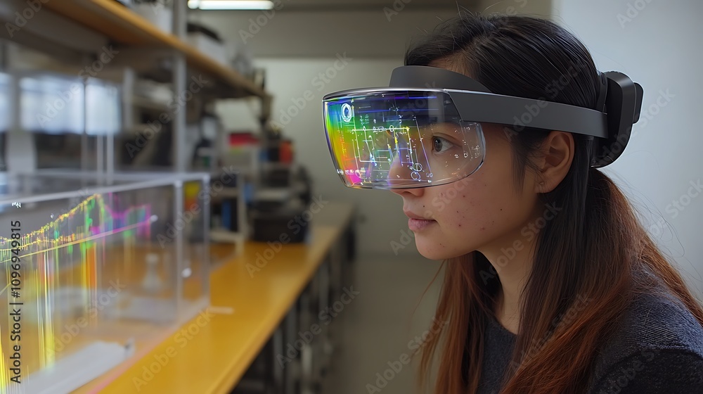 Poster a high-tech physics lab with augmented reality tools for studying the behavior of matter in extreme 