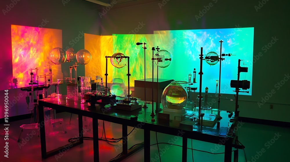 Poster a high-tech physics lab with augmented reality tools for visualizing and analyzing the effects of re