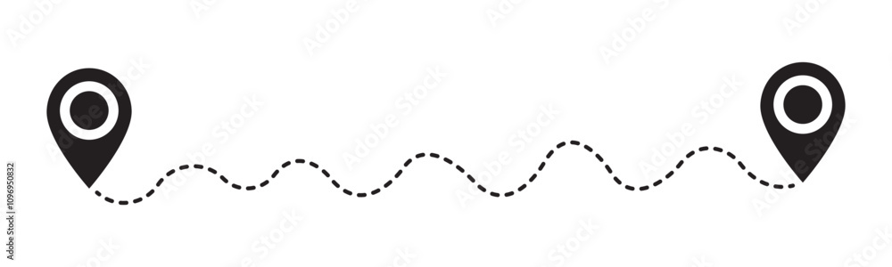 Fototapete route icon between two points with dotted path and location pin. gps navigation line route mark.loca