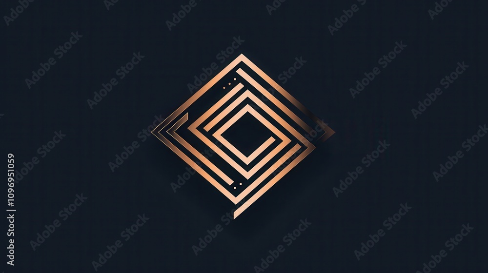 Poster A geometric design featuring a series of concentric squares in a metallic finish against a dark background.