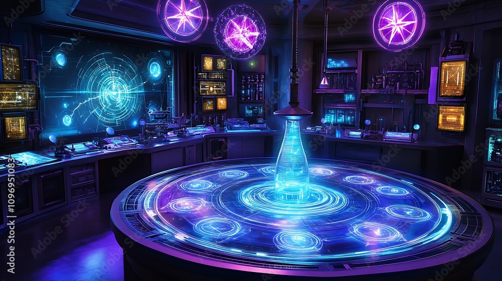 Poster a high-tech physics facility with augmented reality tools for exploring cosmic phenomena like neutro