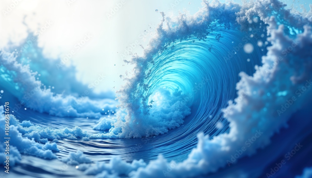 Poster Abstract blue ocean wave swirls dynamically. Water ripple pattern creates vibrant texture. Marine background ideal design element. Fluid aquatic scene. Freshness concept.