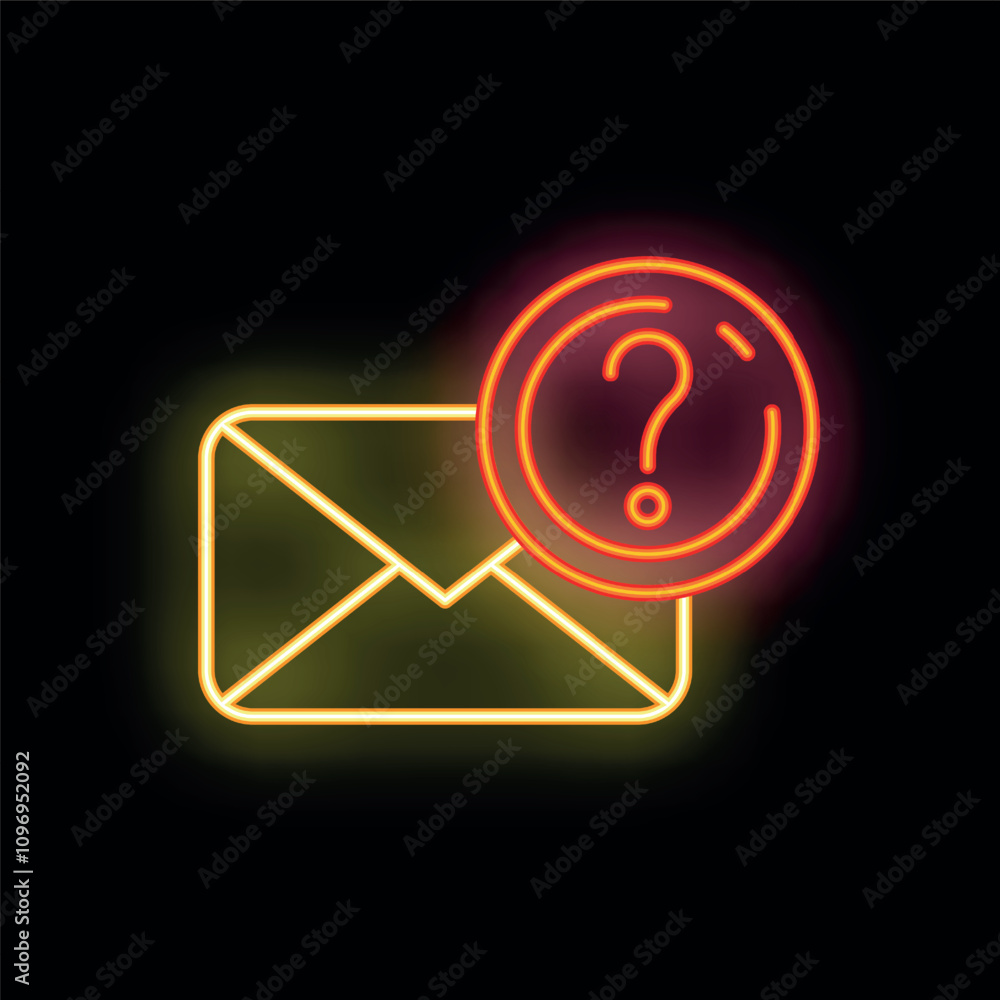 Aufkleber glowing neon icon of a mail envelope with a question mark, showing a new message