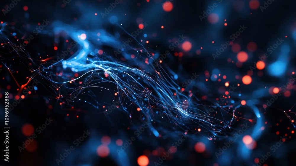 Poster abstract blue and red particle streams