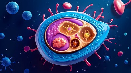 A digital biology model illustrating the processes of cellular division and its role in tissue growth and repair