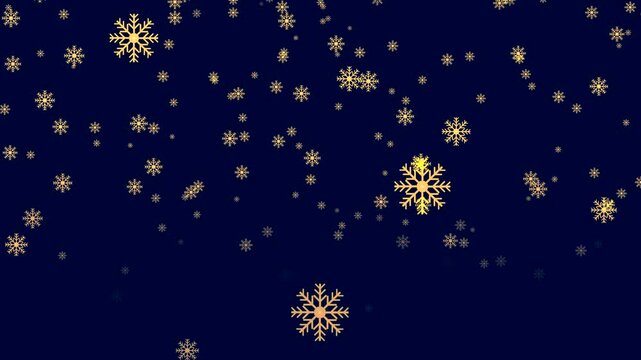 Gold Snowflakes Falling Against a Blue Background, loop