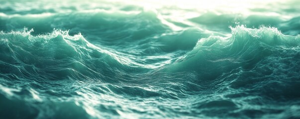 Green Tones Waves Background, Generative AI