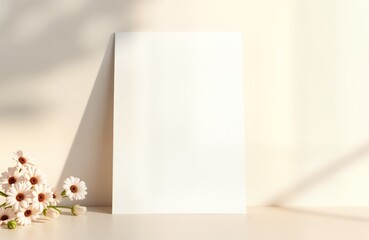 Blank funeral flyer mockup Cream background Soft shadows Minimal floral accents Graphic design template Funeral announcement design Print design template Memorial card template Minimalist style