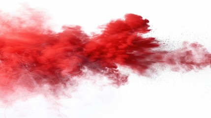 A dramatic splash of bright red powder erupts against a soft, light-colored background.м