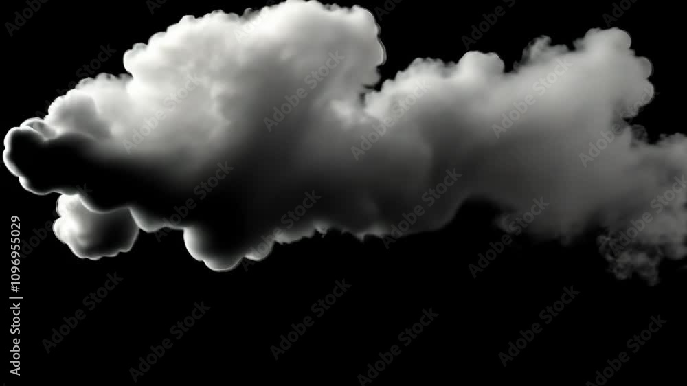 Poster soft gray cloud floating on a black background, creating a dramatic and moody atmosphere for creativ