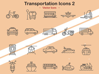 Icons illustrating different transportation themes in vector style