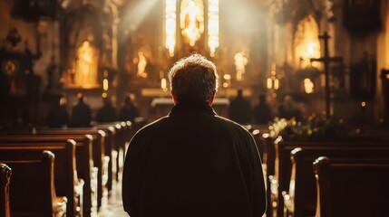Obraz premium Priest praying in the church
