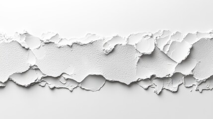 A close-up of peeling white paint on a textured surface, showcasing wear and decay.