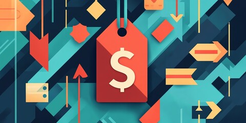 Colorful Concept of Online Shopping With a Price Tag and Various Transaction Symbols on a Vibrant Background