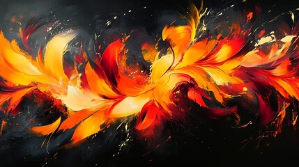Vibrant Abstract Artwork Inspired by Flames and Fire Colors, Showcasing Energy and Movement in a Dynamic Composition