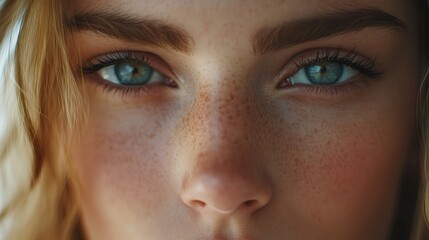 Obraz premium Close-Up of a Woman's Face with Healthy and Beautiful Skin