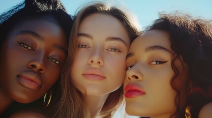 Fototapeta premium Five Women with Diverse Skin Tones Displaying Natural Beauty