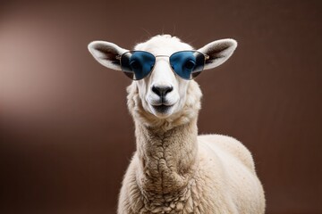 Fototapeta premium Trendy Ewe Showcasing Stylish Sunglasses in Contemporary Studio Environment