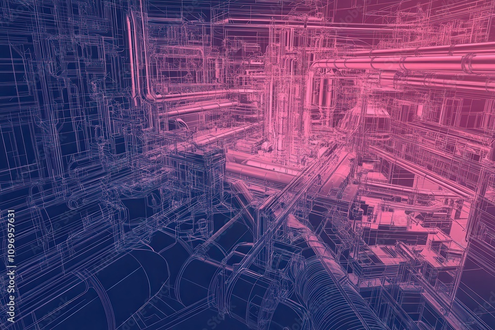Aufkleber a digital wireframe design showcasing intricate structures in a gradient of blue and pink hues, repr
