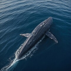 Obraz premium A majestic blue whale gliding through deep blue ocean waters.