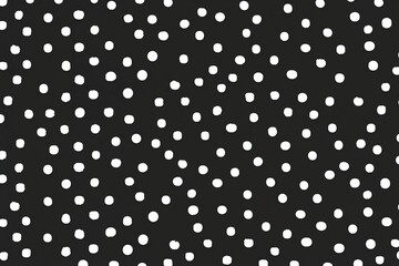 Hand-Drawn Small Dense Polka Dot Pattern White on Black Background for Seamless Design