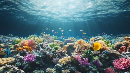 Obraz premium A digital simulation of a coral reef ecosystem showing species interactions and the impacts of climate change 
