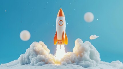 Rocket take off to the moon illustration
