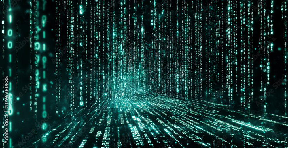 Aufkleber Visual representation of digital data streams in a futuristic cyber environment filled with binary code