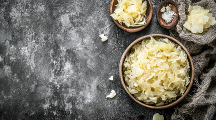 "Fermented Sauerkraut and Red Cabbage on a Rustic Background"