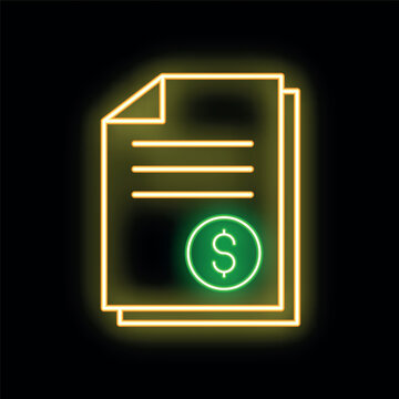 recommend clip art: Glowing neon line finance document icon isolated on black background. Vector illustration