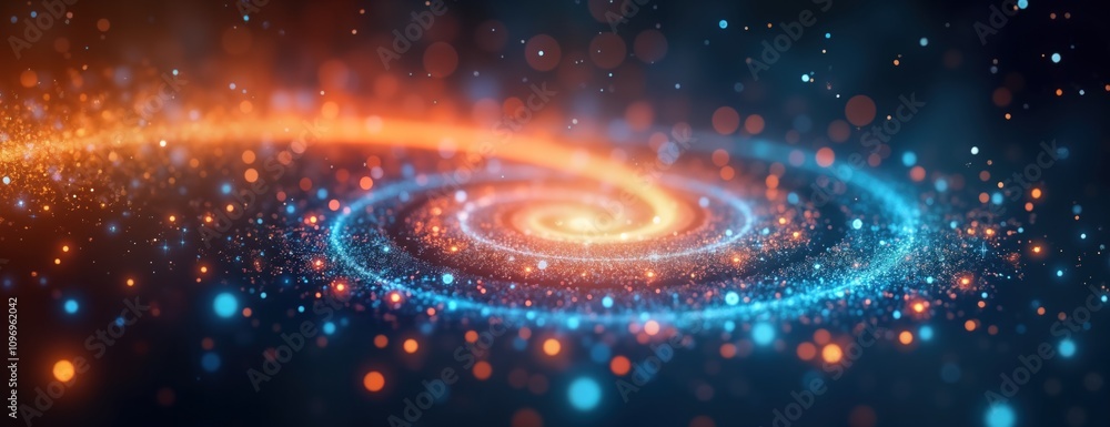Aufkleber abstract 3d background shows glowing particles swirling. blue orange light creates dynamic energy wa