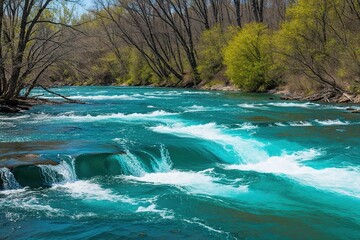 Stunning Turquoise Water Waveform Display in Spring River Landscape