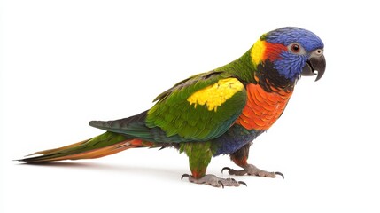 Rainbow Lorikeet: Vibrant Parrot on White Background - Stunning Rainbow Lorikeet, isolated, vibrant plumage, exotic bird, Australian wildlife.