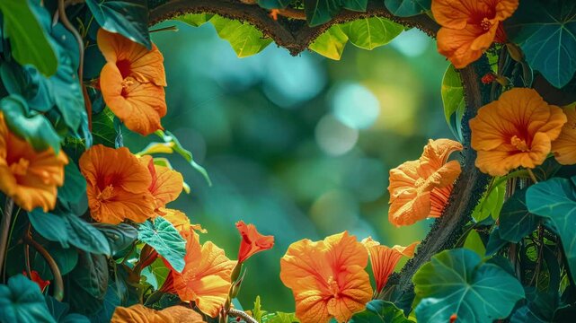 Orange nasturtium flowers forming heart shape