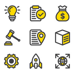 Yellow Business Finance Line Icon Set