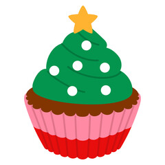 Christmas Cupcake with Green Cream and Star on Top illustration