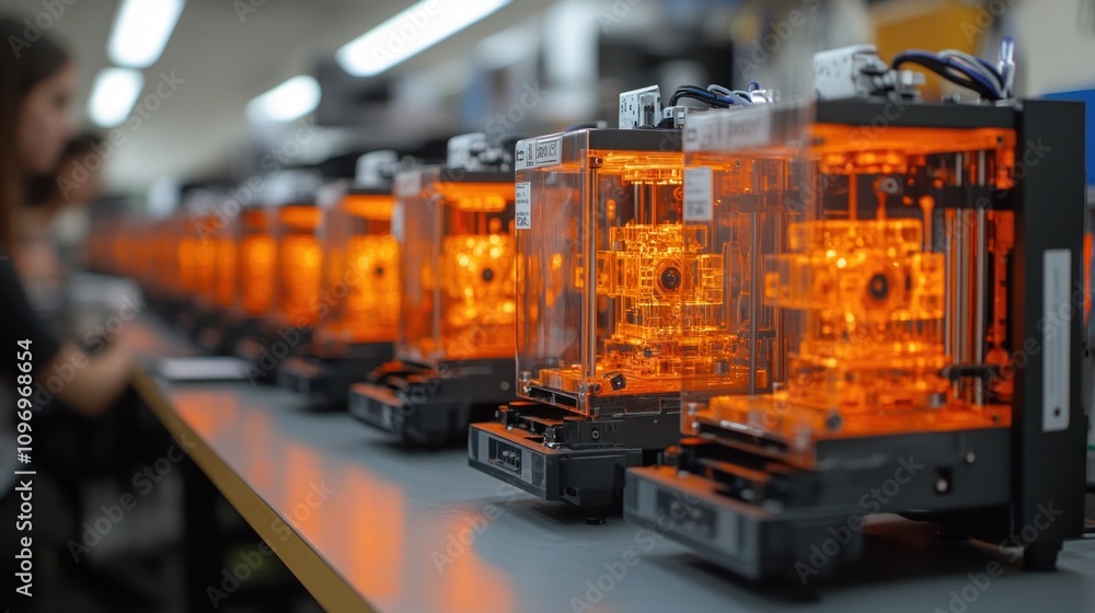 Poster assembly line of illuminated technological devices