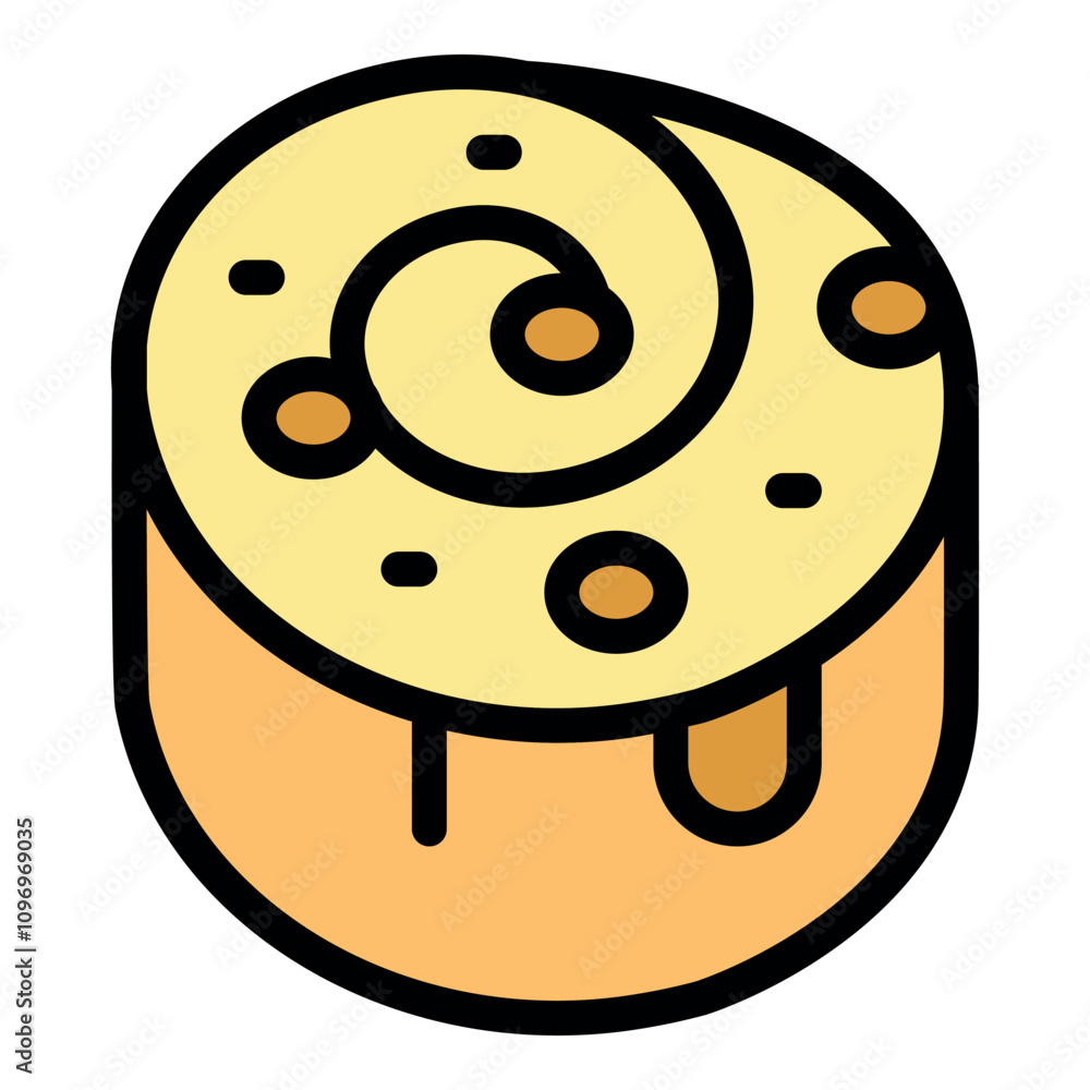 Poster sweet cinnamon roll shows a spiral pattern and icing dripping over the edge, making it a tempting tr