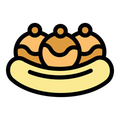 Three takoyaki balls are placed on a soft bun, showcasing a popular japanese street food combination