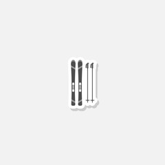 Ski and sticks icon sticker isolated on gray background