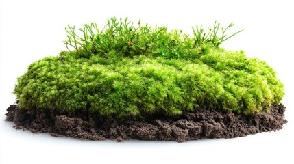 A lush green moss mound with rich soil, showcasing a natural landscape element.