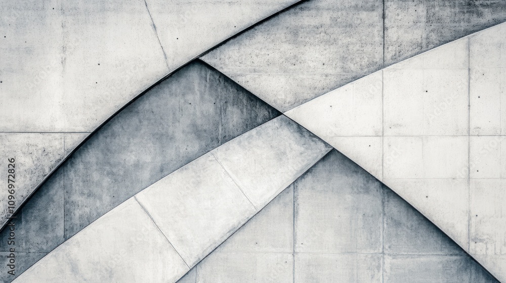 Poster Abstract concrete patterns with intersecting curves and lines in shades of gray.