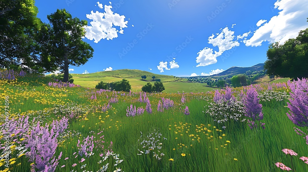 Poster a digital simulation of a grassland ecosystem highlighting species interactions and environmental dy