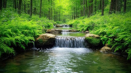 Obraz premium Serene Forest Waterfall: A Tranquil Escape into Nature's Embrace