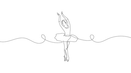 Continuous line drawing of female ballet dancer in swan lake style © Kensusei
